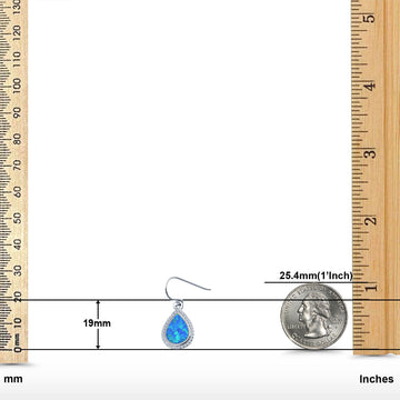 Drop Dangle Halo Pear Earrings Lab Created Blue Opal Simulated CZ 925 Sterling Silver(19mm)